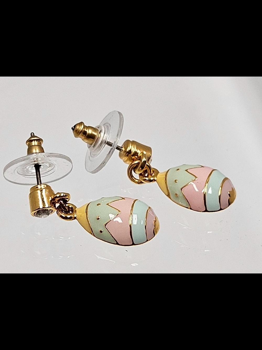 Danbury Mint Gold-Tone Teardrop Earrings with Pink and Mint Enamel